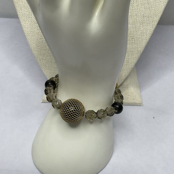 Designer Beaded Necklace & Wire Bracelet Faceted Glass & Wire Mesh Beads Y Drop - Picture 3 of 8
